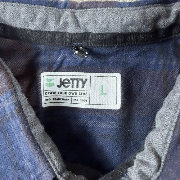 Jetty Marine Supply Co. Plaid Flannel Button Up Shirt Blue Brown Men’s Size L - Picture 3 of 8